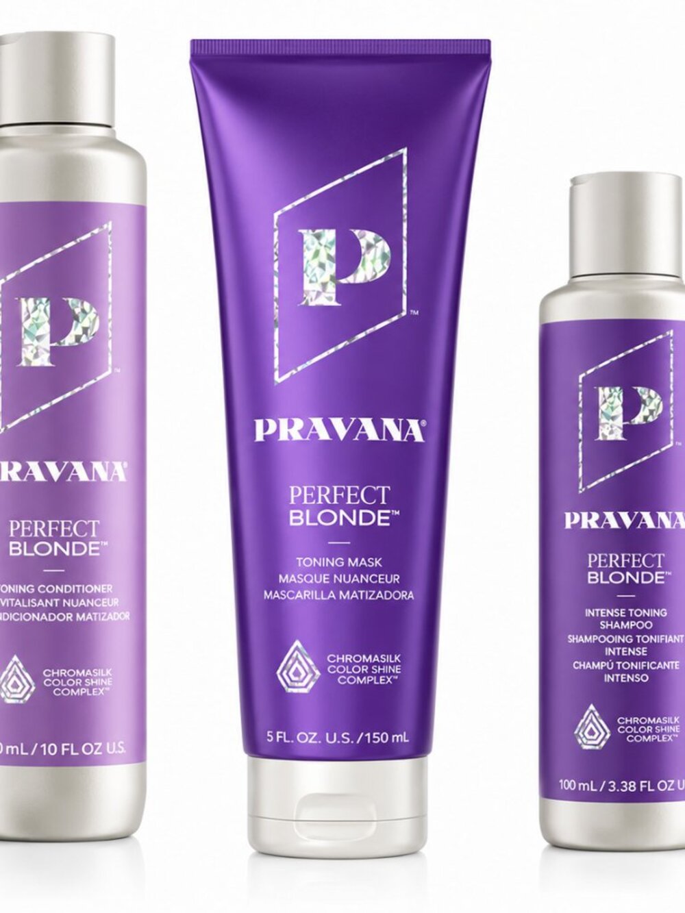 Pravana Perfect Blonde Toning Hair Care Set | Shampoo, Conditioner & Mask | 3